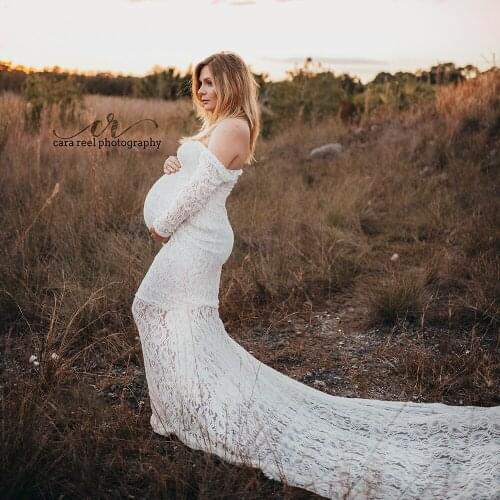 Don&Judy Maternity Lace Dress Pregnancy Photography Long Train Maxi Dress for Photo Shoot Vestidos Embarazada