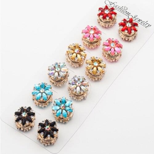 Fashion women crystal flower magnet hijab brooches floral muslim hijab brooch muslim scarf clips pins mix color 48pcs/lot