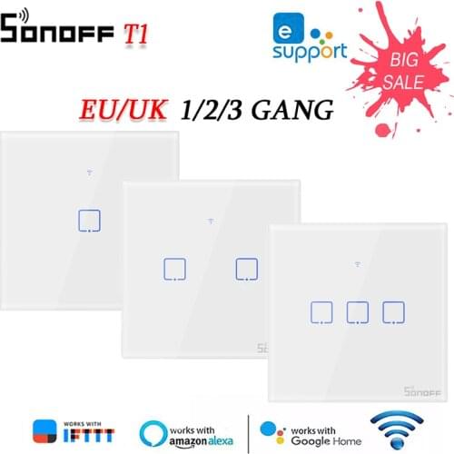 SONOFF T1 TX WiFi Smart Wall Switch EU/UK 1/2/3 Gang Ewelink/RF433/Voice Remote Control Light Switch Work With Alexa Google Home