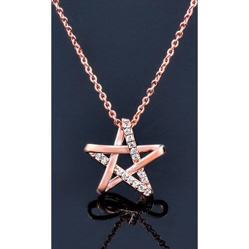 KIOOZOL Unusual Hollow Star Crystal Pendant Rose Gold Silver Color Choker Necklace for Women Classic Jewelry Accessories 062 KO3