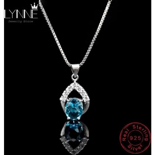 New Fashion Blue AAA Zircon Water Drop Pendant Necklaces 925 Sterling Silver Fine Rhinestone CZ Drop Necklace Women Jewelry Gift