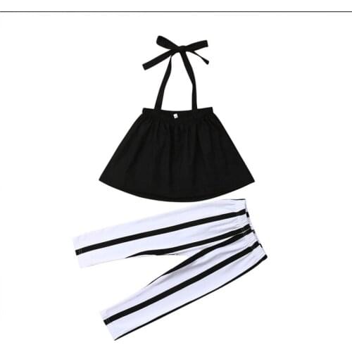 Toddler Baby Girls Clothes Summer Strap Tops+Stripes Pants New Fashion Lovely Girls Clothes Sets Outfits