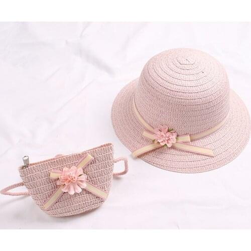 Baby Flower Breathable Straw Hat With Handbag Summer Kids Hat Boy Girls Sun Visor UV Protection Panama Hat Gorras