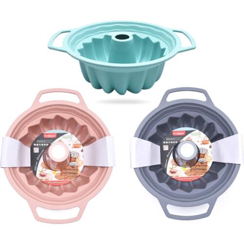 Built In Stainless Rims Savarin Silicone Round Mold Cookies Fondant Baking Pan Non-Stick Pudding Steamed Cake Mold Baking Tool