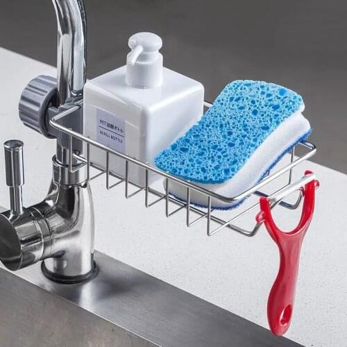 Kitchen Stainless Steel Sink Drain Rack Sponge Storage Faucet Holder Soap Drainer Shelf Basket Organizer Bathroom Accessories