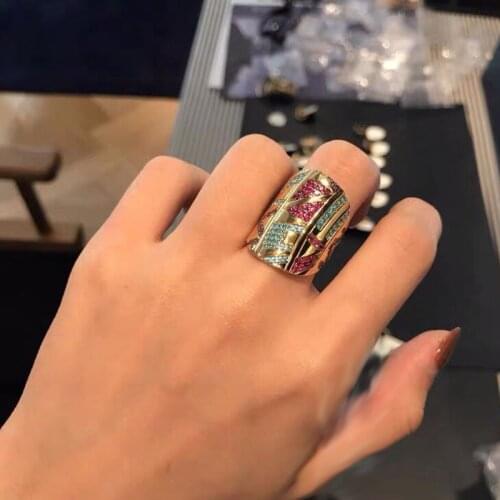 UMGODLY Luxury Brand Fashion Ring Yellow Gold Color Large Multicolor Stone Tribal Statement Ring Mana Collection Women Jewelry