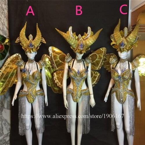 New Design Gold Color Evening Dress Carnival Ballroom Costume Stage Performance DJ Bar TV Show Catwalk Cosplay Clothes