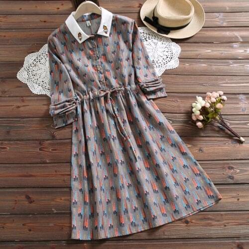 Mori girl spring fashion carrot print dress new style long sleeve autumn dress for sale