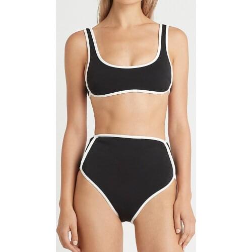 2022 New Arrival Bathing Suit Women Bikini High Waist Two Piece Swimsuit Solid Color Push Up Padded Bra Swimwear Beachwear