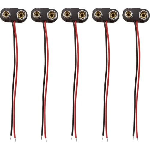 10Pcs Black 9V Battery Snap Connector Plastic Hard Shell Buckle T Type 9V Battery Clips Buckle Lead Wire Holder Line Length 15CM