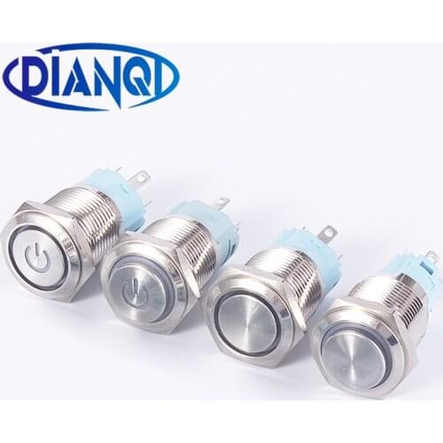 3V 5V 12V 24V 220V High round head LED 16mm Flat Head Self Locking Waterproof Metal Button Switch Momentary Latching 16GTHX.S