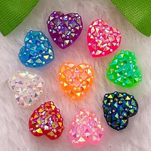 60pcs 12mm AB Heart Resin Rhinestone Scrapbook Wedding DIY Crafts