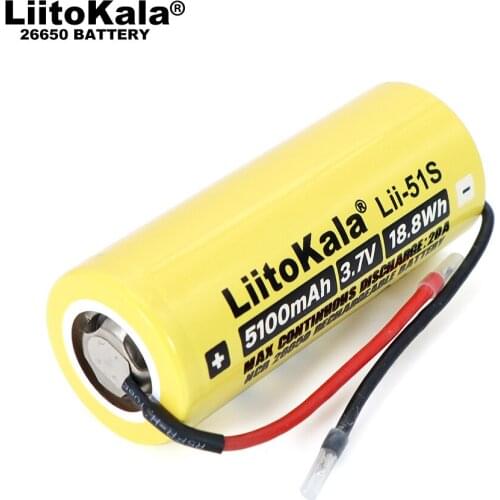Liitokala Lii-51S 26650 20A 3.7V 5100mA rechargeable battery, 26650A lithium Batteries, Suitable for flashlight+DIY