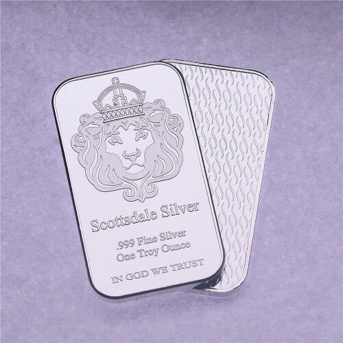 America Scottsdale Silver Bar Bullion 1oz Brass Plated Silver Non Magnetic Souvenir CoinCollection Crafts gift