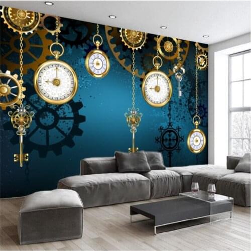 Beibehang Custom 3d wall paper European retro clock key bar tooling murals living room bedroom TV backdrop home decor