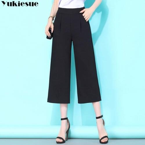 Streetwear summer Office work wear womens pants female high waist wide leg pants capris for women trousers woman Plus size