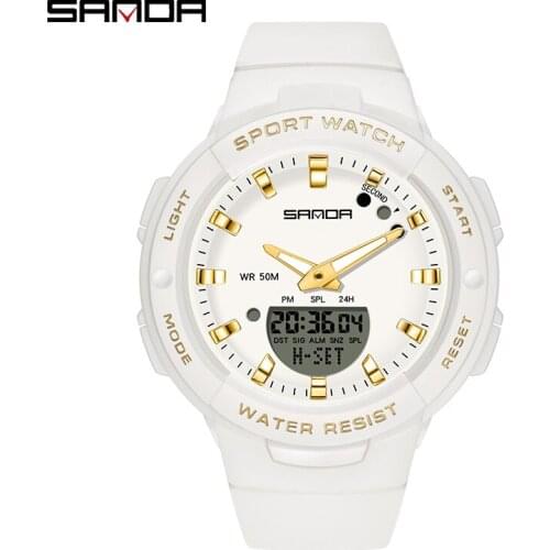 SANDA Luxury Sport Military Womens Watches 5ATM Waterproof White Fashion Quartz Watch for Female Clock Relogio Feminino 6005