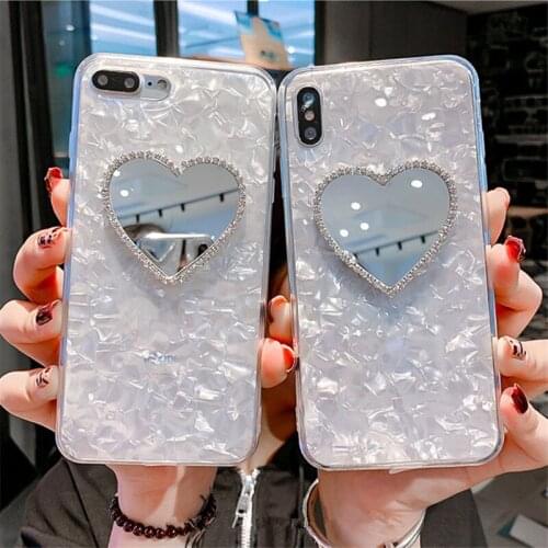 Luxury Diamond Marble Love Makeup mirror Phone Case for iphone 6 S 7 8 plus X XR XS MAX for samsung Galaxy S8 S9 Note 8 9 S10