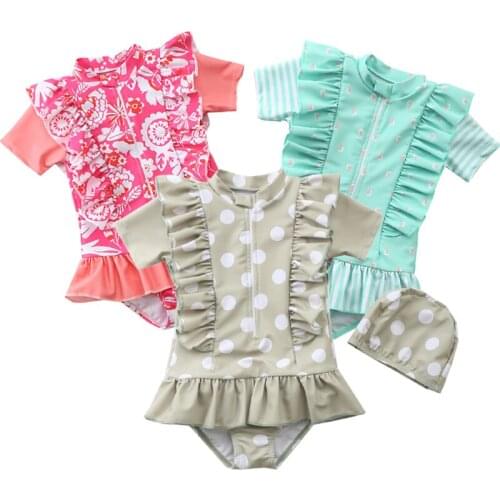 Baby Girl Swimsuit Pink Floral One Piece Kids Girls Swimwear Sunscreen for1-6 Years Children Swimming Suit Beachwear Ruffle
