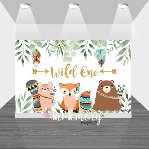 Boy Wild One Backdrop Green Leaves Safari Animals Background Jungle Animals Kids 1st Birthday Baby Shower Party Banner