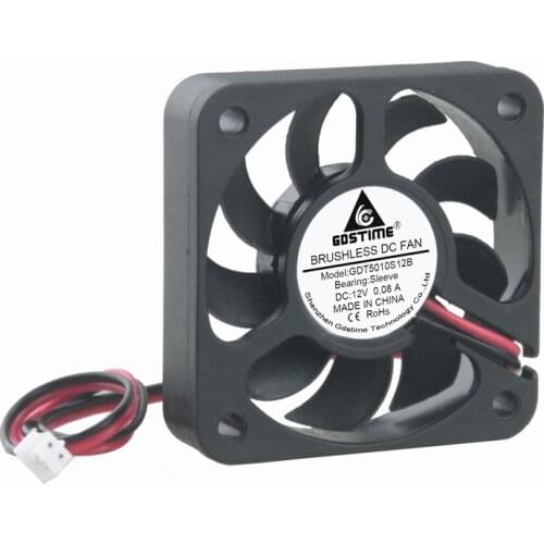 Gdstime 10pcs 5012 DC 12V PC Cooling Fan 50mm 2.0 2Pin Connector 2 wire 50x50x10mm 5cm 9 Blades Brushless Small Cooler