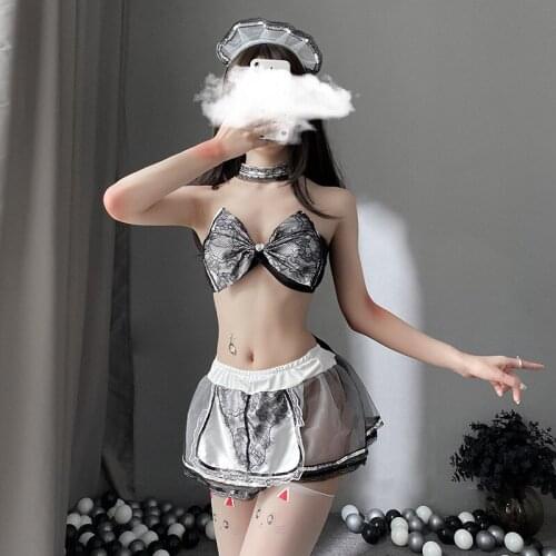 Kawaii Lignerie Maids Outfit Anime Sexy Halloween Erotic Cosplay Uniform Big Bow Maid Dress Roleplay Costumes for Women Girls