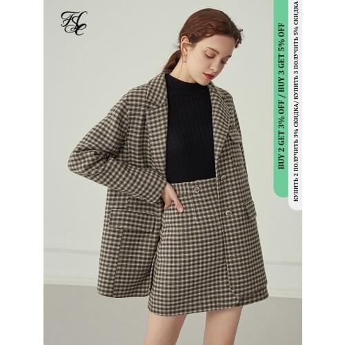FANSILANEN Wool Blend Two Piece Set Plaid Blazer Suit Women Autumn Winter Wram Wool Coat And Skirt Outfits Office Matching Sets