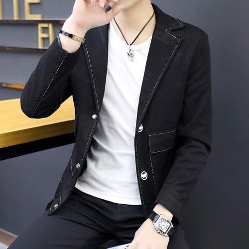 Spring Autumn Mens Lapel Collar Short Jacket Korean Style Students Slim Fit Coat Handsome Outwear Long Sleeve Single Breasted g