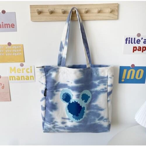 Summer Fashion Tie-dye Tote Bag Women Canvas Bag Large-capacity Shoulder Bag For Women Sky Color Student Handbag Shopping Bags