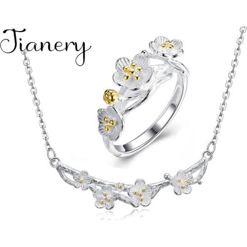 Sweet Romantic Fashion Flower Necklaces Pendant Jewelry Sets Rings for Women Wedding Statement Jewelry