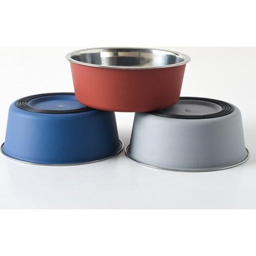 Pet Food Feeding Bowls Stainless Steel Dog Bowl Bottom Non-Slip Silicone Puppy Feeder Pets Drinking Bowls