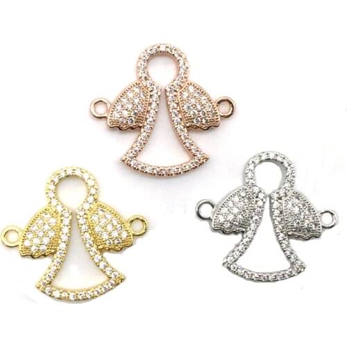 Fashion Bijoux Micro Pave Zircon Wing Angle Charms Copper Metal Connector Adjustable Bracelet For DIY Women Jewelry Making Gift