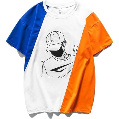Fashion Summer Casual Tshirt Male Patchwork Printed Funny T Shirts Short Sleeve O-Neck Breathable Harajuku Top Tees M-3XL Cloth