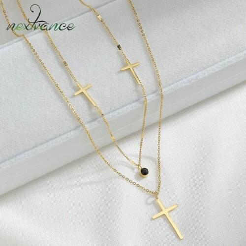 Nextvance Fashion Stainless Steel Cross Necklace Double Chian Zircon Necklaces For Women Grilfriend Anniversary Jewelry Gift