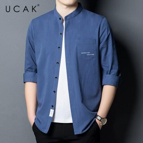 UCAK Brand Pure Cotton Solid Color Shirts Men Clothes Spring New Arrivals Casual Streetwear Mandarin Collar Shirt Homme U6189