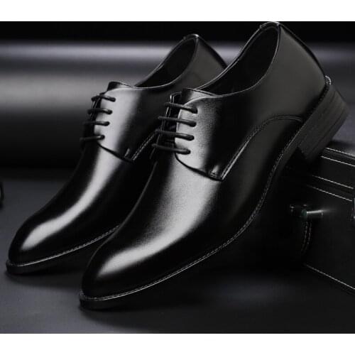 Mens Breathable Leather Shoes Formal Wear Business Shoes Pointed Toe Lace Up Wedding Shoes Mens Large Size Dress Shoes