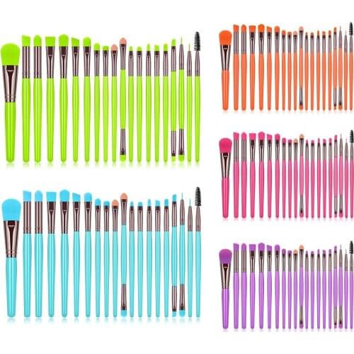 New 20 Pcs Thread Makeup Brush Fluorescent Green Blue Red Series Makeup Brush Set Professional Beauty Tools Foundation Brush