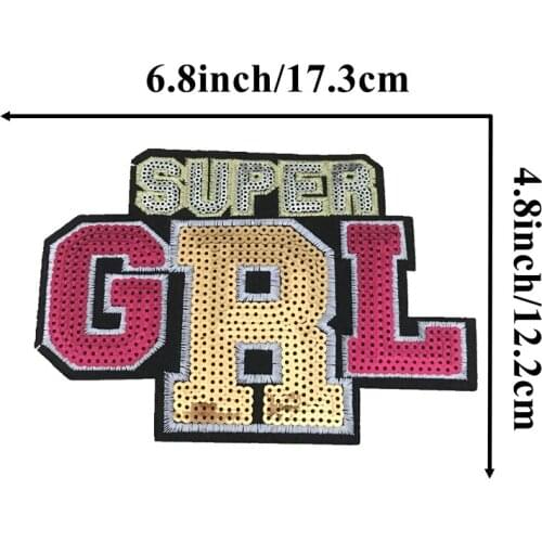 New Arrival SUPER GIRL Iron on Patches for Clothing Letters Sequined Embroidery Applique Patch Sewing DIY Decoration 5pcs/lot