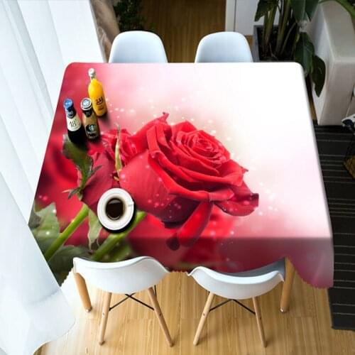 3D Customizable Red and Yellow Rose Flower Pattern Dustproof Washable Cloth Rectangular and Round Table Cloth