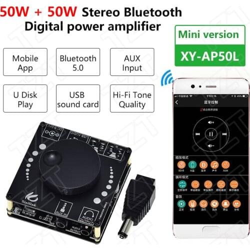 Sinilink 40W/50W Stereo Bluetooth 5.0 Power Amplifier Board WIFI Mobile Control APP 12V/24V High Power Digital Amplifier Module