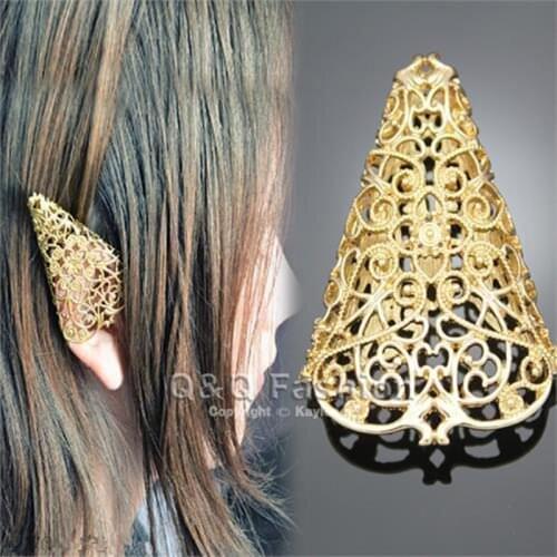 Fairy Tail Elf Pixie Filigree Cut Out Flower Angel Ear Clips Tip Cuff Earring Wedding Indian Jewelry Brinco Women Men Orecchini