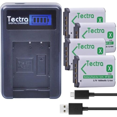 Tectra 4 x NP-BX1 NP BX1 NPBX1 Li-ion Camera Bateria + LCD USB Charger for Sony DSC-RX100 RX1 HDR-AS15 AS10 HX300 WX300