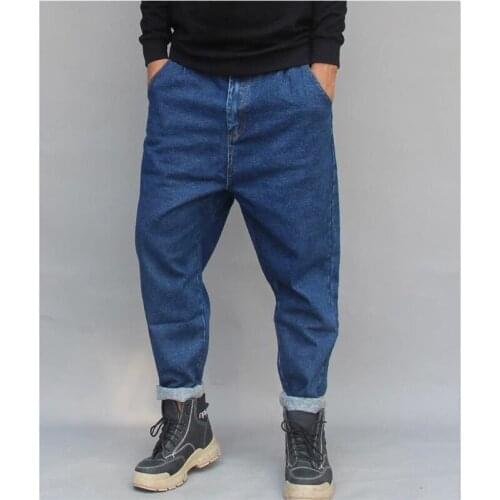 Dark Blue Baggy Harlan Jeans Mens Tide Loose Hip Hop Denim Pants Casual Trousers Male Man Clothing Plus Size
