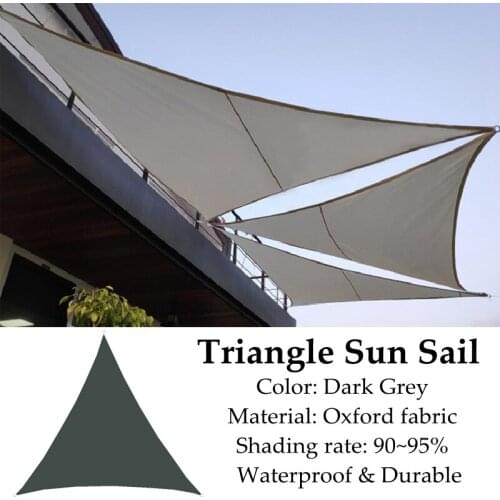 Dark Grey Triangle Sun Sail Oxford Shading Rate 95% Waterproof Polyester Fabric Outdoor Anti-UV Cooling Garden Gazebo Awning