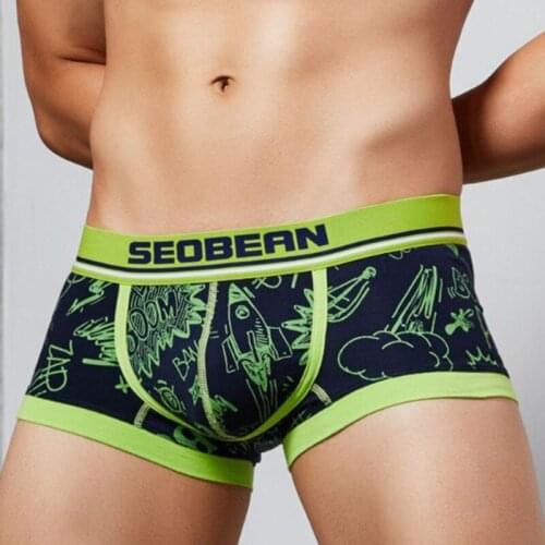 Sexy Printed Trunks Underwear Men Boxer Shorts Cotton Mens Underpants Cuecas Boxers Low Rise Seobean Brand Quality Man Underware