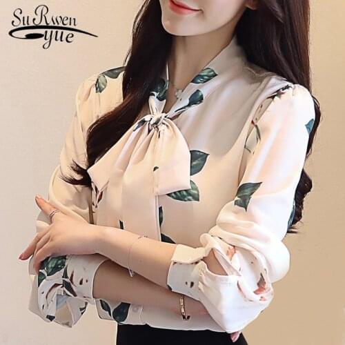 Fashion 2021 long sleeve chiffon women blouse shirt casual bow v-neck women tops blusa feminina shirt women OL blouses 0885 40