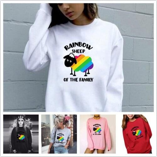Women Hoodie Rainbow Sheep Printed Hoodies Women Fleece Long Sleeve O Neck Loose Sweatshirt Girls Pullovers Winter