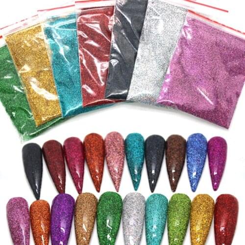 0.2mm Holographic Glitter Powder Shining Sugar Nail Glitter Dust Chrome Powder Nail Art Decorations 26 Colors 10g/pack