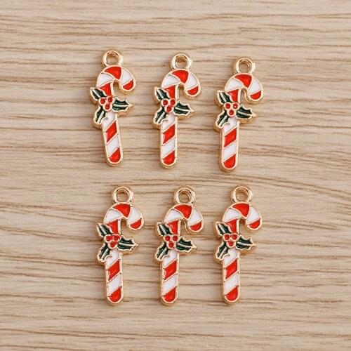 10pcs 6*17mm Christmas Candy Cane Charms for Necklaces Pendants Earrings Enamel Colorful DIY Xmas Charms Jewelry Findings Making