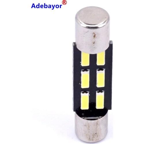 200x 12V White Car Auto 28mm 31mm 4014 Chip 6-SMD Reading Lights Festoon Dome Sun Visor Vanity Mirror LED Light Bulbs 6615F 3175